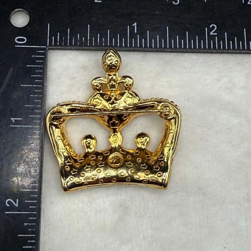 Vintage Swarovski Crown Brooch Gold Tone Heart Green Purple